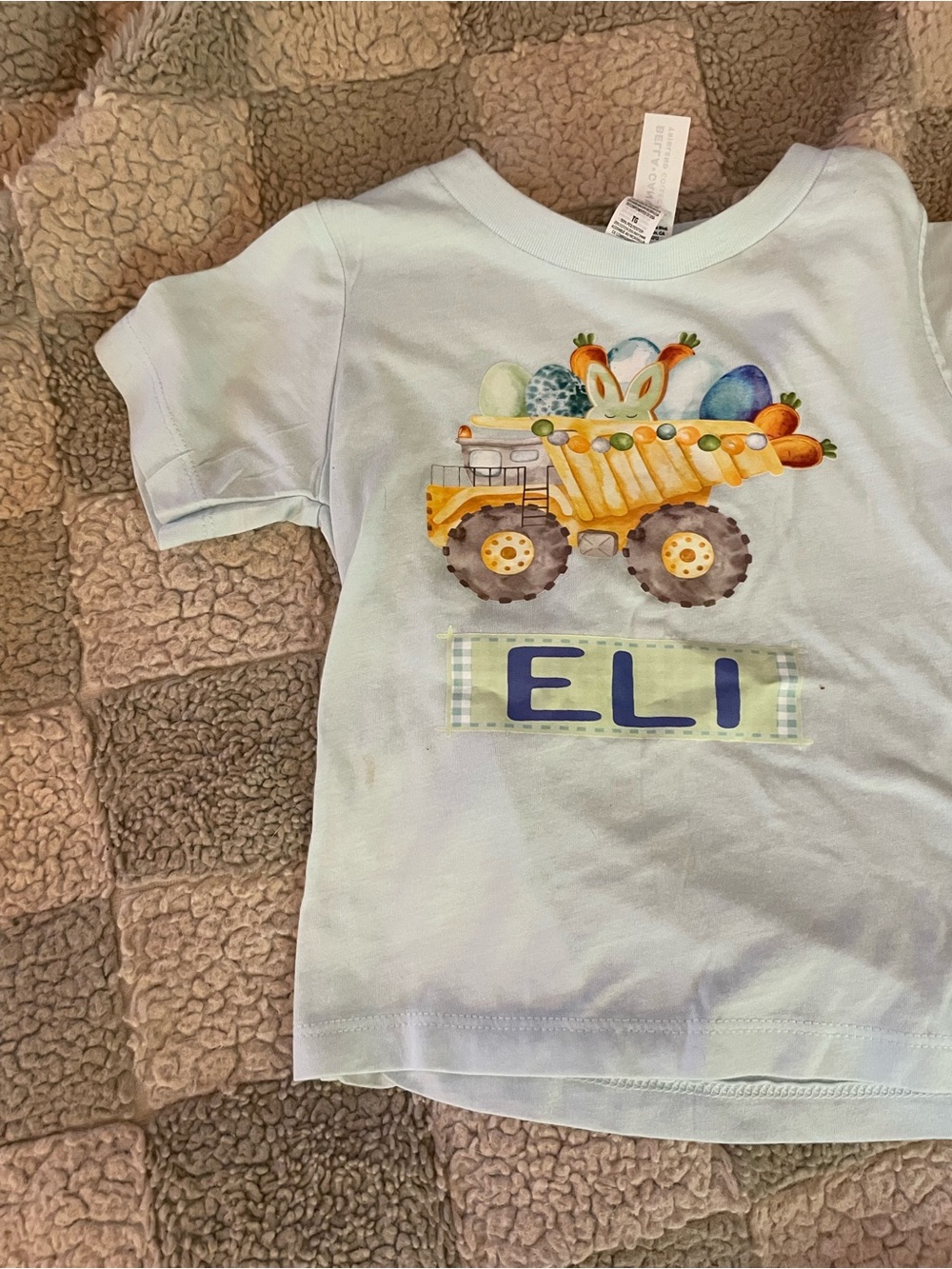 Light Blue Kids T-Shirt with Yellow Truck and Name Detail - Eli (Easter) - Picture 2 of 6